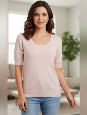 Le Chateau Pink Angora Wool Blend Short Sleeve Knit Scoop Neck Sweater Size L